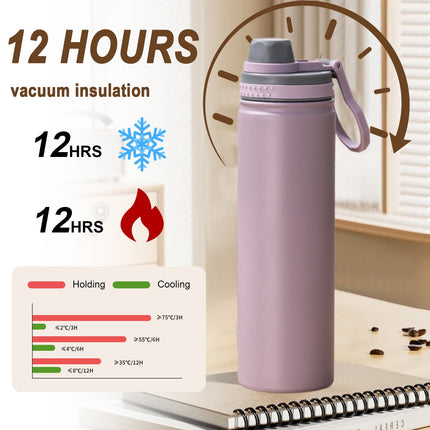 Insulated Water Bottle, Stainless Steel Vacuum Insulated Water Bottle, Sport Bottle with Leak Proof Lid and Handle, Space Kettle Men and Women, Large Capacity Sports Water Bottle Purple.
