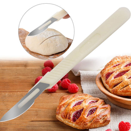 Bread Lame Dough Scoring Tool, Hand Crafted Sourdough Scorer Knife, Razor Blade Cutter Slashing Tool for Bread Making, European Flower Patterns Booklet, Homemade Kitchen Baking White.