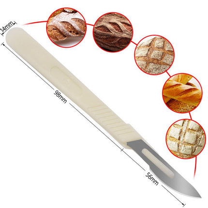 Bread Lame Dough Scoring Tool, Hand Crafted Sourdough Scorer Knife, Razor Blade Cutter Slashing Tool for Bread Making, European Flower Patterns Booklet, Homemade Kitchen Baking White.