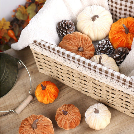 Artificial Pumpkins Decoration, Fake Faux Velvet Foam Fabric Pumpkins Ornaments, Mini Pumpkins Toy Fall Decorative Pumpkin Shaped for Thanksgiving Table Home Decorations（M, Beige） M Beige.
