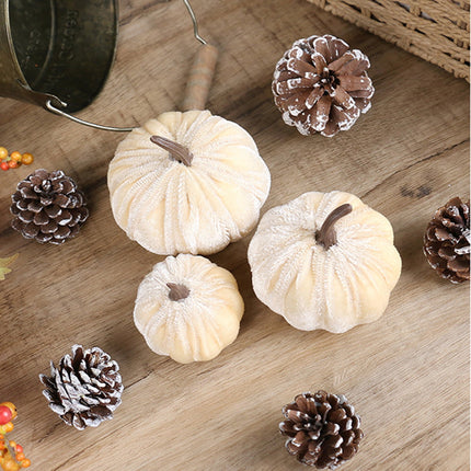 Artificial Pumpkins Decoration, Fake Faux Velvet Foam Fabric Pumpkins Ornaments, Mini Pumpkins Toy Fall Decorative Pumpkin Shaped for Thanksgiving Table Home Decorations（M, Beige） M Orange.
