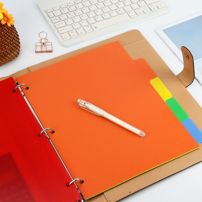 Durable Multicolor 3-Ring Binder, Plastic Divider Set with Tab Labels, Frosted Waterproof Folder Inner Page Binder, 3-Hole Punched, for Office and Organization, Letter Size 6-Tab Dividers Multicolor.