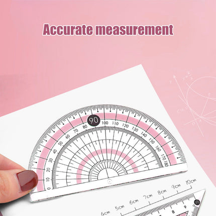 Compass Geometry Tool, Protractor and Compass Set, Metal Box Drawing Compass with Rulers, Math Compass Kit, Shatterproof Storage Box, for Stationery Supplies Purple.