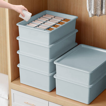 Sock Underwear Drawer Organzier Divider, 15 Compartments Removable Divided Plastic Storage Bin with Lid, Storage Organizer Sock Holders Organizers for Scarves Ties Belts(White) Blue.
