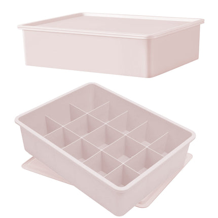 Sock Underwear Drawer Organzier Divider, 15 Compartments Removable Divided Plastic Storage Bin with Lid, Storage Organizer Sock Holders Organizers for Scarves Ties Belts(White) Pink.
