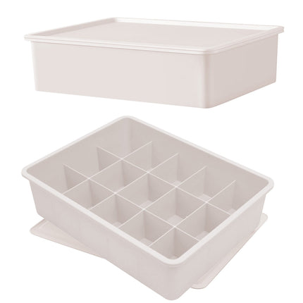 Sock Underwear Drawer Organzier Divider, 15 Compartments Removable Divided Plastic Storage Bin with Lid, Storage Organizer Sock Holders Organizers for Scarves Ties Belts(White) White.