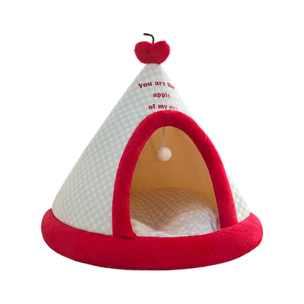 Apples Christmas Tent Christmas Pet Bed Semi Enclosed Cats Bed Dog Bed Removable And Washable Dog Bed Winter Warm Cats Bed As shown.