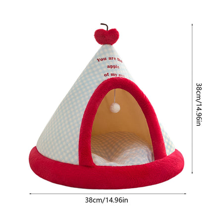 Apples Christmas Tent Christmas Pet Bed Semi Enclosed Cats Bed Dog Bed Removable And Washable Dog Bed Winter Warm Cats Bed As shown.