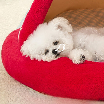 Apples Christmas Tent Christmas Pet Bed Semi Enclosed Cats Bed Dog Bed Removable And Washable Dog Bed Winter Warm Cats Bed As shown.
