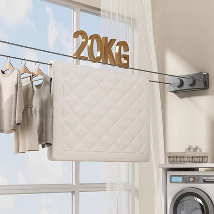 Retractable Clothesline Indoor, Non-Sagging Twin Clothes Line, 16.7Ft Adjustable No-Drill Heavy Duty Clothes Drying Laundry Line, Wall Mounted Clothesline for Indoor Outdoor As shown.