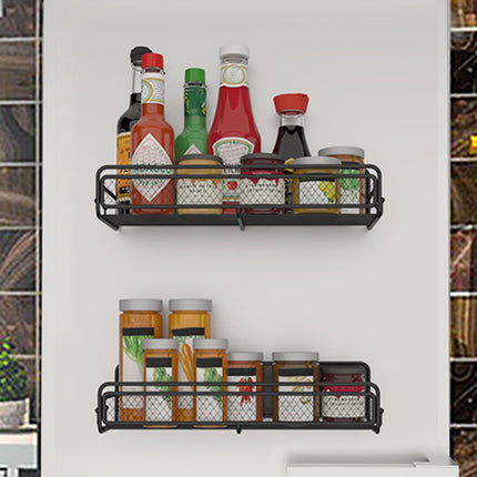 Magnetic Spice Rack for Refrigerator, Metal Strong Magnet Shelf, Space Saving Spice Organizer, Home Kitchen Storage Rack, Movable Magnetic Basket for Fridge Microwave Washing Machines Black.