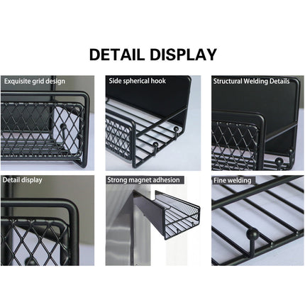 Magnetic Spice Rack for Refrigerator, Metal Strong Magnet Shelf, Space Saving Spice Organizer, Home Kitchen Storage Rack, Movable Magnetic Basket for Fridge Microwave Washing Machines Black.