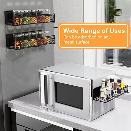Magnetic Spice Rack for Refrigerator, Metal Strong Magnet Shelf, Space Saving Spice Organizer, Home Kitchen Storage Rack, Movable Magnetic Basket for Fridge Microwave Washing Machines Black.