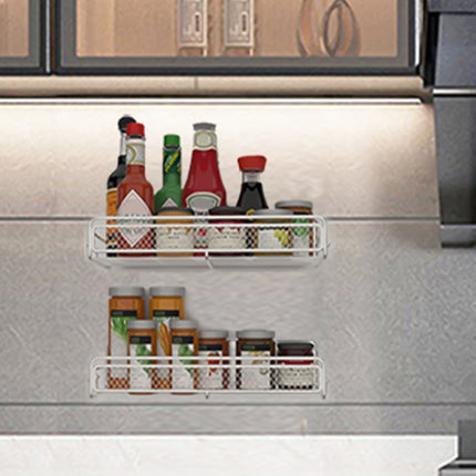 Magnetic Spice Rack for Refrigerator, Metal Strong Magnet Shelf, Space Saving Spice Organizer, Home Kitchen Storage Rack, Movable Magnetic Basket for Fridge Microwave Washing Machines White.