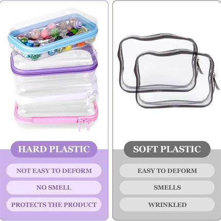 Clear Hard Shell Zipper Case Tutuviw 3 Pcs Plastic Clear Storage Zipper Case Transparent Waterproof Hard Pouches Hard Sided Pencil Case Clear Zipper Toys Puzzles Organizer Bin (4 Colors, S).