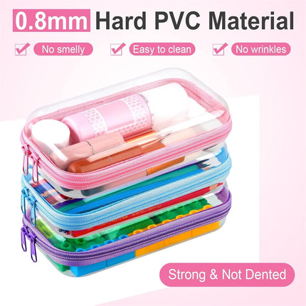 Clear Hard Shell Zipper Case Tutuviw 3 Pcs Plastic Clear Storage Zipper Case Transparent Waterproof Hard Pouches Hard Sided Pencil Case Clear Zipper Toys Puzzles Organizer Bin (4 Colors, S).