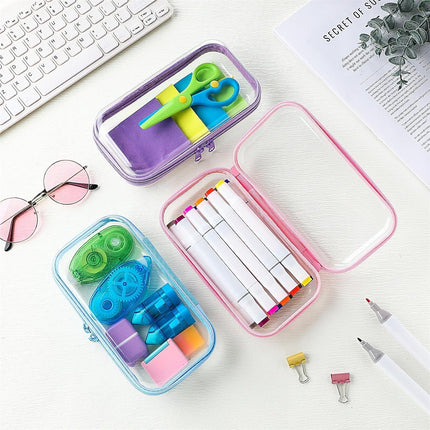 Clear Hard Shell Zipper Case Tutuviw 3 Pcs Plastic Clear Storage Zipper Case Transparent Waterproof Hard Pouches Hard Sided Pencil Case Clear Zipper Toys Puzzles Organizer Bin (4 Colors, S).