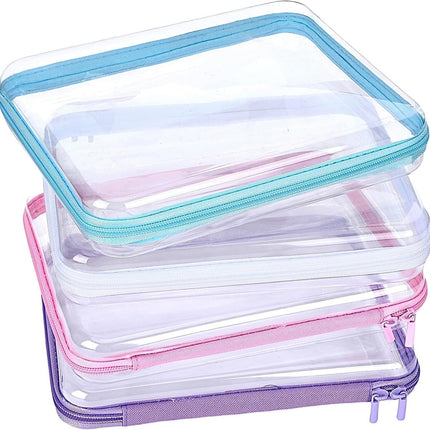 Clear Hard Shell Zipper Case Tutuviw 3 Pcs Plastic Clear Storage Zipper Case Transparent Waterproof Hard Pouches Hard Sided Pencil Case Clear Zipper Toys Puzzles Organizer Bin (4 Colors, S).