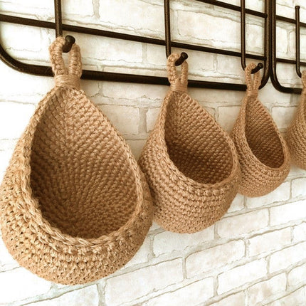 Hanging Wall Basket, Teardrop Hanging Baskets with Hanging Ring for Home Indoor Decoration, Hanging Plant Pot Holder, Vegetable Fruit Storage Baskets for Kitchen Wall Restaurant Balcony Garden E.