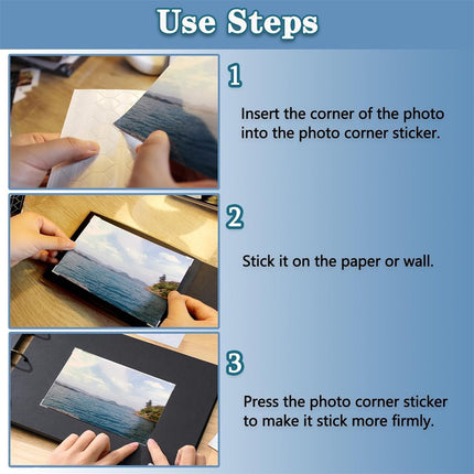 Tutuviw 408 Pcs Clear Photo Corners Stickers Self-Adhesive Photo Corners Lens Photo Corner Sticker for DIY Scrapbooking, Memory Books Journal and Picture Album (Clear, 4 Sheet).