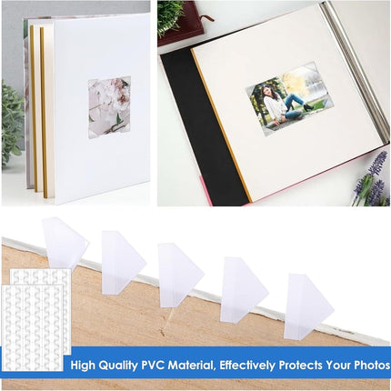 Tutuviw 408 Pcs Clear Photo Corners Stickers Self-Adhesive Photo Corners Lens Photo Corner Sticker for DIY Scrapbooking, Memory Books Journal and Picture Album (Clear, 4 Sheet).