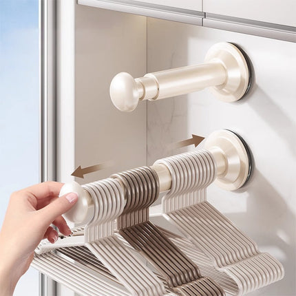 2PCS Retractable Clothes Hanger Storage Rack, Extendable Clothes Hanger with Suction Cup, Space Saving Household Tool for Closet Washer Dryer Beige.