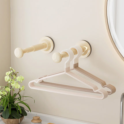 2PCS Retractable Clothes Hanger Storage Rack, Extendable Clothes Hanger with Suction Cup, Space Saving Household Tool for Closet Washer Dryer Beige.