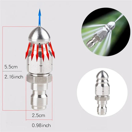 Pressure Washer Sewer Jetter Nozzle with Stainless Steel, Mini Compact Durable Sewer Jet Nozzle, Pressure Drain Jetter Nozzle, Sewer Cleaning Tool, for Pipe Unclogging Silver.