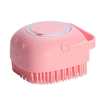 Dog Bath Brush, Pet Massage Brush, Shampoo Dispenser, Soft Silicone Brush, Rubber Bristle for Dogs and Cats Shower, Soft Pet Rub Back Brush, Shower Brush Pink.