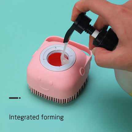 Dog Bath Brush, Pet Massage Brush, Shampoo Dispenser, Soft Silicone Brush, Rubber Bristle for Dogs and Cats Shower, Soft Pet Rub Back Brush, Shower Brush Pink.