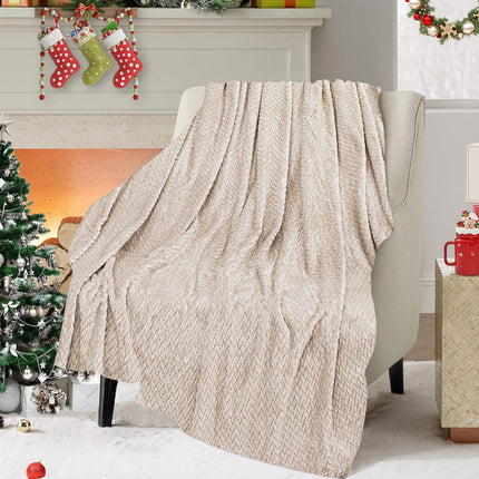 Christmas Solid Color Blanket, 59x39" Soft Warm Throw Blanket, Light-weight Plush Throw Blanket for Bed Sofa Camping Airplane Holiday Beige.