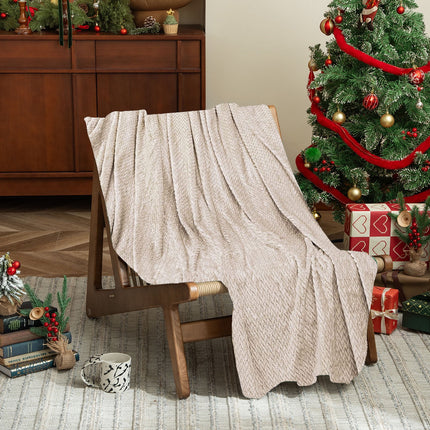 Christmas Solid Color Blanket, 59x39" Soft Warm Throw Blanket, Light-weight Plush Throw Blanket for Bed Sofa Camping Airplane Holiday Beige.