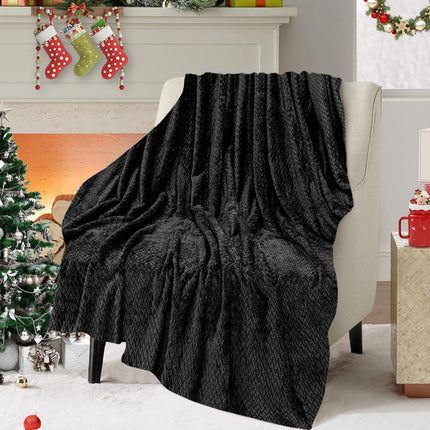 Christmas Solid Color Blanket, 59x39" Soft Warm Throw Blanket, Light-weight Plush Throw Blanket for Bed Sofa Camping Airplane Holiday Black.