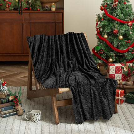 Christmas Solid Color Blanket, 59x39" Soft Warm Throw Blanket, Light-weight Plush Throw Blanket for Bed Sofa Camping Airplane Holiday Black.