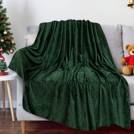 Christmas Solid Color Blanket, 59x39" Soft Warm Throw Blanket, Light-weight Plush Throw Blanket for Bed Sofa Camping Airplane Holiday Green.