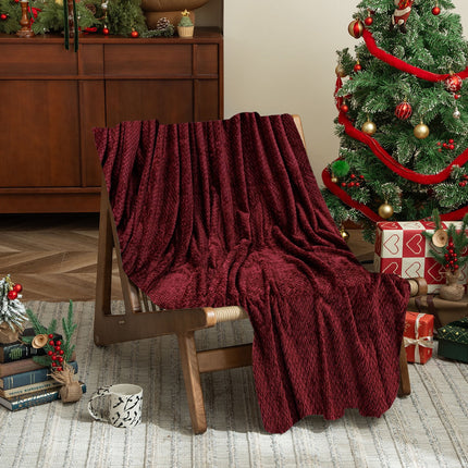 Christmas Solid Color Blanket, 59x39" Soft Warm Throw Blanket, Light-weight Plush Throw Blanket for Bed Sofa Camping Airplane Holiday Wine.