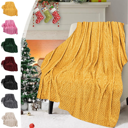 Christmas Solid Color Blanket, 59x39" Soft Warm Throw Blanket, Light-weight Plush Throw Blanket for Bed Sofa Camping Airplane Holiday Yellow.