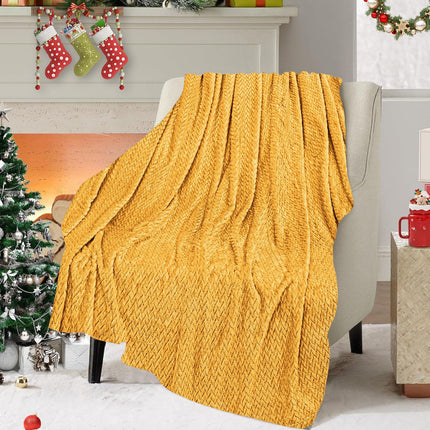 Christmas Solid Color Blanket, 59x39" Soft Warm Throw Blanket, Light-weight Plush Throw Blanket for Bed Sofa Camping Airplane Holiday Yellow.