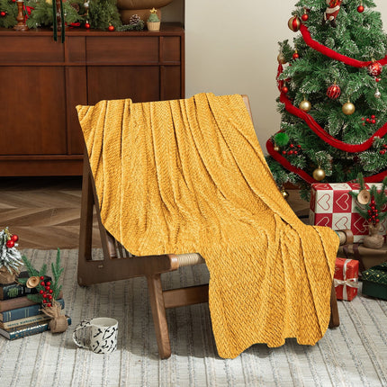 Christmas Solid Color Blanket, 59x39" Soft Warm Throw Blanket, Light-weight Plush Throw Blanket for Bed Sofa Camping Airplane Holiday Yellow.