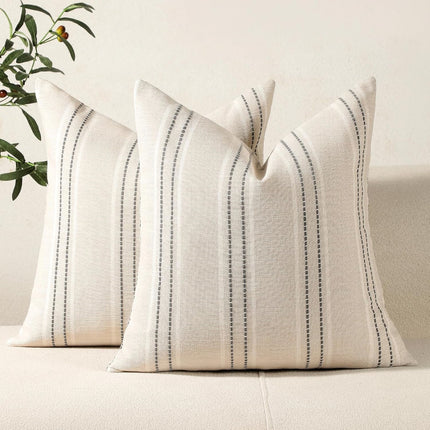 Throw Pillow Covers 20x20 Set of 2 Striped Pillow Covers Textured Linen Decorative Pillows Square Cushion Covers for Sofa Couch Bed Living Room Farmhouse Decor, Grey.