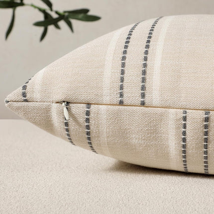 Throw Pillow Covers 20x20 Set of 2 Striped Pillow Covers Textured Linen Decorative Pillows Square Cushion Covers for Sofa Couch Bed Living Room Farmhouse Decor, Grey.