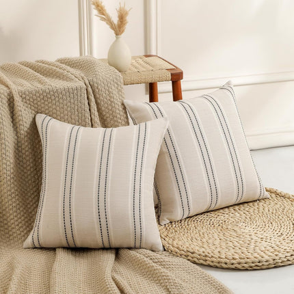 Throw Pillow Covers 20x20 Set of 2 Striped Pillow Covers Textured Linen Decorative Pillows Square Cushion Covers for Sofa Couch Bed Living Room Farmhouse Decor, Grey.
