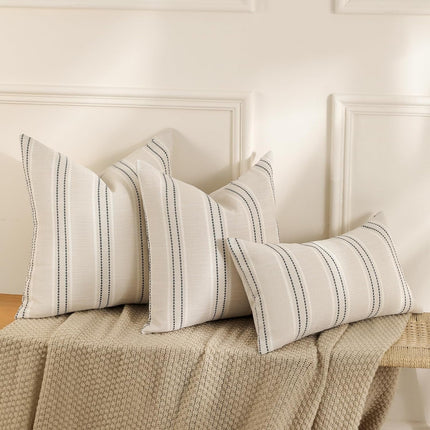 Throw Pillow Covers 20x20 Set of 2 Striped Pillow Covers Textured Linen Decorative Pillows Square Cushion Covers for Sofa Couch Bed Living Room Farmhouse Decor, Grey.