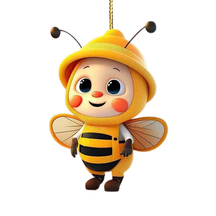 6PCS Christmas Cute Bee Hanging Ornaments, 3.15" Flat Christmas Tree Hanging Pendants, Acrylic Yellow Honeybee with Hat Indoor Decoration for Home Party Holiday Xmas Tree Door Decor As shown.