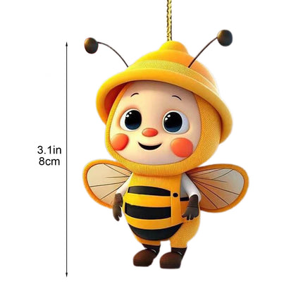 6PCS Christmas Cute Bee Hanging Ornaments, 3.15" Flat Christmas Tree Hanging Pendants, Acrylic Yellow Honeybee with Hat Indoor Decoration for Home Party Holiday Xmas Tree Door Decor As shown.