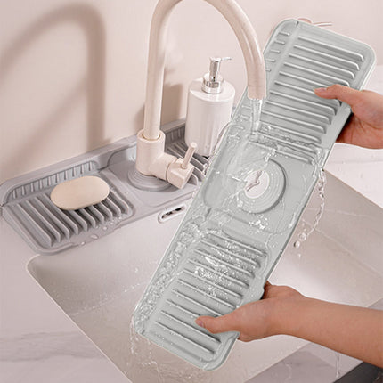 Silicone Sink Splash Guard, Kitchen Sink Accessory with Drip Tray, Button Style Silicone Faucet Drains Mat, Bathroom Kitchen Splashs Guard Countertop Storage Mat Gray.