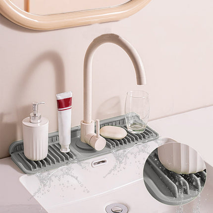 Silicone Sink Splash Guard, Kitchen Sink Accessory with Drip Tray, Button Style Silicone Faucet Drains Mat, Bathroom Kitchen Splashs Guard Countertop Storage Mat Gray.
