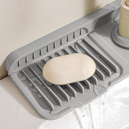 Silicone Sink Splash Guard, Kitchen Sink Accessory with Drip Tray, Button Style Silicone Faucet Drains Mat, Bathroom Kitchen Splashs Guard Countertop Storage Mat Gray.