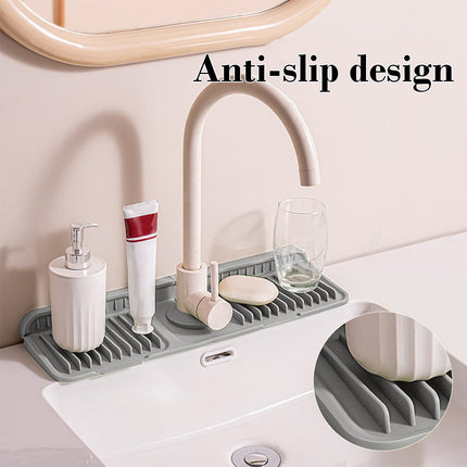 Silicone Sink Splash Guard, Kitchen Sink Accessory with Drip Tray, Button Style Silicone Faucet Drains Mat, Bathroom Kitchen Splashs Guard Countertop Storage Mat Gray.