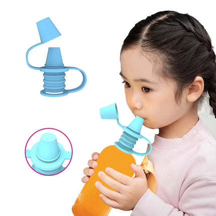 Original Water Bottle Topper, Silicone Sippy Top Spout with Protective Cap, Multifunctional Water Bottle Nozzle, 2-in-1 Water Bottle Cap, Silicone Topper for Food Pouch Blue.